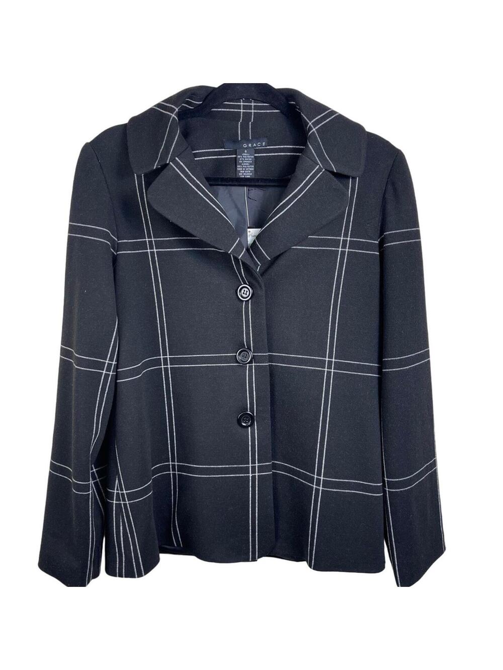 Women's Grace Brittania Black and White Plaid Blazer New with Tags Size 6